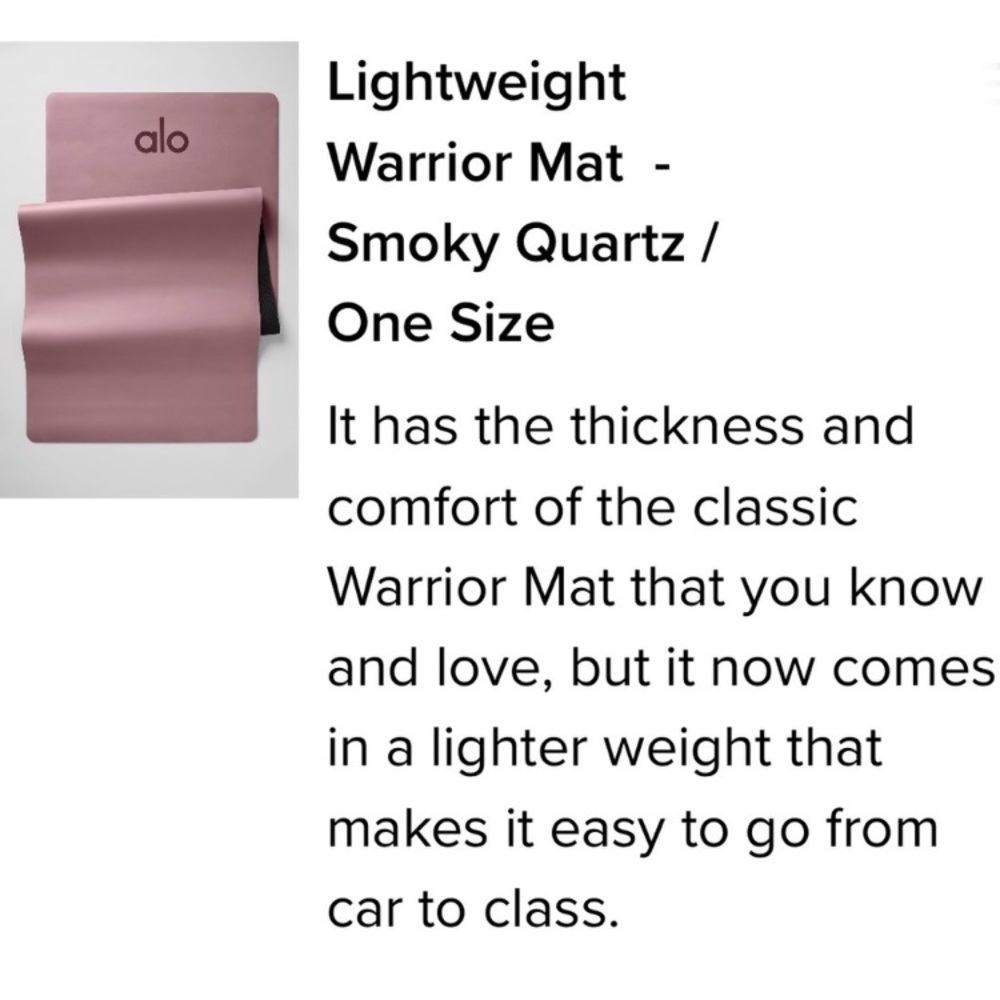 NWT LIMITED EDITION ALO LIGHTWEIGHT WARRIOR YOGA MAT SMOKY PINK QUARTZ / BLACK - Picture 2 of 8
